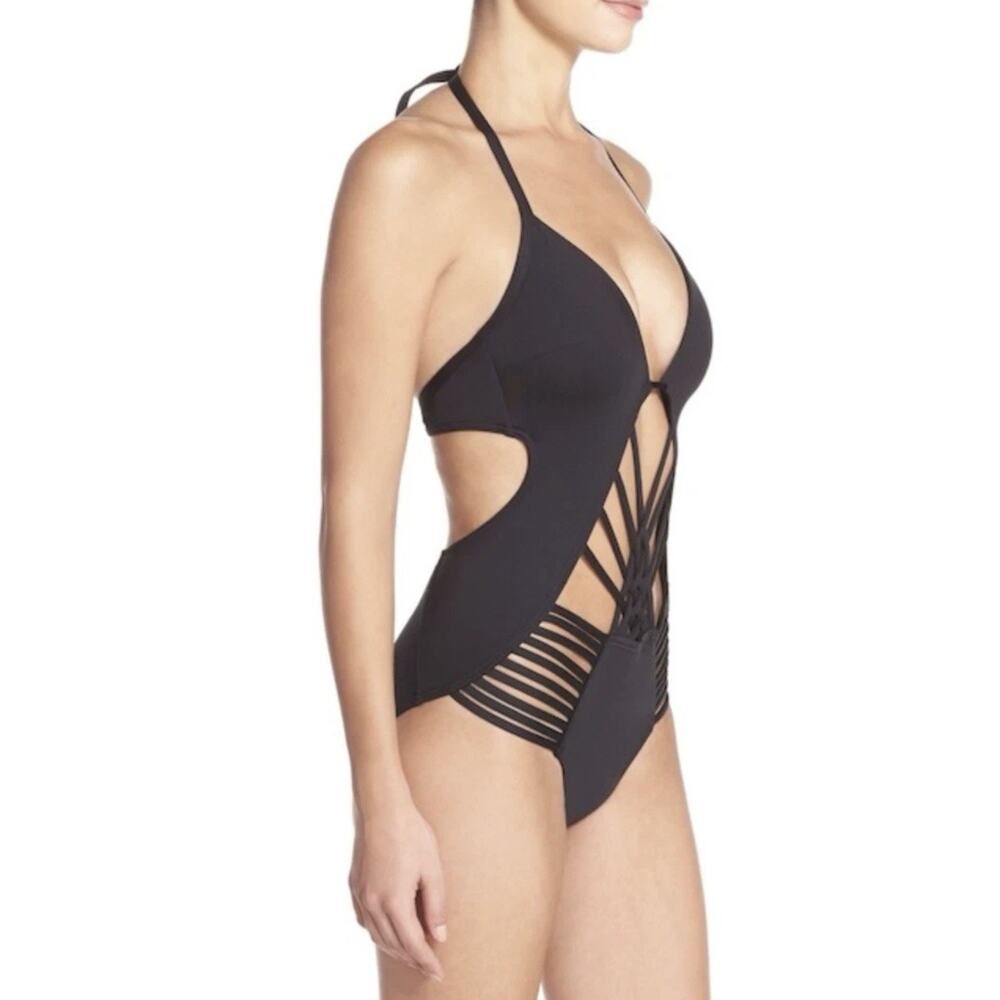Kenneth Cole Women Black Strappy Cutout Monokini One Piece Swimsuit Small (4-6) - Picture 2 of 16